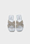 Kyla Flat Heeled Blunt Toe Metal Accessory Cross Strap Straw Women's Slippers - 5