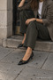 Pointed Toe Buckle Croco Medium Heeled Women's Shoes