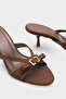 Vivia Pointed Toe Stoned Buckle Satin Medium Heeled Stylish Women's Slippers - 3