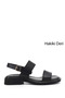 Women's Black Buckle-Strapped Genuine Leather Sandals