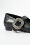 Women's genuine leather accessory black flat shoes - 5