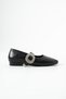 Women's genuine leather accessory black flat shoes - 2