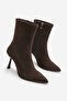 Women's Heeled Boots Pointed Toe Goblet Heel Daily Classic Boots Holes Brown Suede
