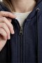 Women's Navy Blue Hooded Jacket Relax Fit Comfortable Cut Cotton 2-Ply Fleece Inside Double Pockets Zippered Cardigan - 6
