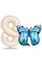 8 Years Old Blue Butterfly Balloon Set - Cream Colored Butterfly Concept - 2