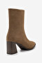 Women's Thick Heeled Pointed Toe Boots Simva Tobacco Brown Suede - 8