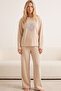 Salmon Embroidered Fleece Winter Waffle Knitted Fabric Pajama Set - 2