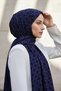 Crepe monogram patterned navy blue - indigo colored 75x195 wrinkle-resistant shawl - 2