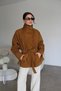 High Collar Zr Model Belted Premium Tan Suede Jacket - 4