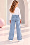 Girls' Heart-Embellished Blue Denim Pants (Jeans-Denim)-Festive - 4