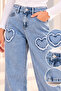 Girls' Heart-Embellished Blue Denim Pants (Jeans-Denim)-Festive - 6