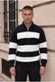 Pedro Oversize Striped Thessaloniki Knitted Half-Zip Sweater for Men - Black - 5