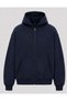 Men's Navy Blue Winter Hooded Zippered Sweatshirt Jacket with Fleece Inside - 4