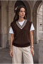 Oxford Relaxed Stripe Collar Braided V-Neck Women's Knitwear Sweater - Brown - 5