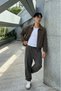 Men's Seasonal Zippered Polo Collar Brown Bomber Jacket - 3