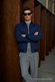 Men's Bomber Coat Quilted Zippered Seasonal Navy Blue Jacket - 5