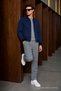 Men's Seasonal Nubuck Jacket Sport Bomber Navy Blue Jacket - 3