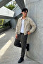 Men's Seasonal Zippered Polo Collar Cream Bomber Jacket - 3