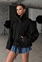 Zr Model Black Stand Collar Gabardine Fabric Oversize Women's Trench Coat Jacket - 4