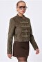 Women's Charles Lined Stand Collar Buttoned Lux Napoleon Khaki Jacket - 5