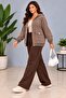 Cedy -Special Design Women's Stone and Embroidery Detailed Buttoned Hooded Sweat Cardigan C7150-Coffee - 5
