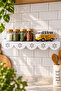 White Kitchen Shelf Wall Hanging with Flower Motif 30 cm Metal Wall Shelf – Decorative Spice and Accessory Rack - 2