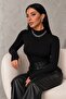 Women's Black Finger Detailed Bodysuit - 2