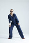 Adara Belted Indigo Double Breasted Collar Jumpsuit - 4