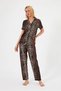 Women's Soft Textured 100% Cotton Leopard Print Brown Short Sleeve Shirt Collar Pajamas Set - 5