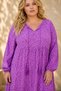 Women's Plus Size Purple Lilac Viscose Dress Tassel Collar Summer Long Sleeve Crisp Floral Print - 5