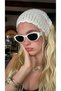 Stella White Geometric Cat Eye Thick Temple Sunglasses Metal Hinged Acetate