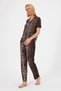 Women's Soft Textured 100% Cotton Leopard Print Brown Short Sleeve Shirt Collar Pajamas Set - 2