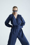 Adara Belted Indigo Double Breasted Collar Jumpsuit - 6