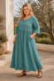 Women's Plus Size Emerald Green Viscose Dress Summer Long Buttoned Pocketed Crisp Floral Print - 2
