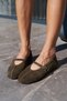 Lavi Women's Green Khaki Genuine Suede Buckle Detail Ballet Flats - 2