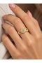 Brass Gold Color Zircon Stone Pearl Heart Engraved Detail Adjustable Women's Ring - 2