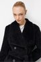 Belted Plush Coat Black - 3