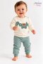 Baby Boy Set with Teddy Bear Pattern and Bow Tie Detail, 2-Piece Top and Bottom Set, Seasonal - 4