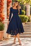 Elegance with Floral Cutout Detail – Square Neck Long Sleeve Midi Dress