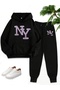 Women's 2-Piece New York Printed Top Hooded Bottom Elastic 3 Thread Raster Bottom Top Tracksuit Set