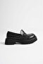 Women's Black Crocodile Pattern Thick-Sole Oxford Loafer Shoes