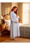 New Season Blue Buttoned Breastfeeding Feature Stylish Lace Detailed Design Long Sleeve Maternity Nightgown Nightgown Set of 2