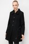 Leather Detailed Snap Fastener Coat Black