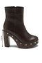 Brown Wood Look Platform Thick Heeled Platform Boots with Staple Detail - 3