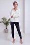 Women's Zippered Hooded Soft Cardigan Ecru, Black - 6