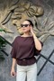 Belt Detail Short Sleeve Boat Neck Knitwear Blouse Sun547