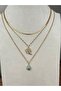 Steel Triple Necklace Set with Evil Eye and Clover Charm Necklace - 2