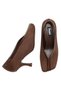 Women's Brown Blunt Toe V-Cut Patent Leather Striped Short Heeled Shoes - 5