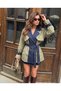 Women's Special Design Belted Trench Coat with Denim Detail - 3