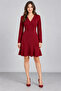Women's Long Sleeve Double Breasted Collar Asymmetrical Flounce Detailed Short Imported Crepe Dress